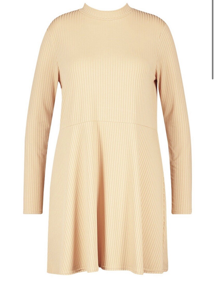 Jumbo Rib Long Sleeve Smock Dress Size 